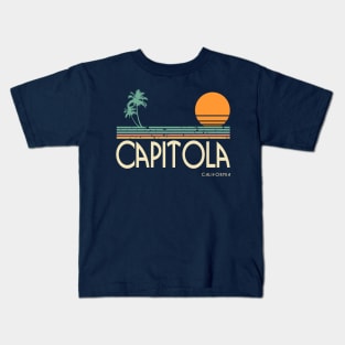 Capitola California Sunset and Palm Trees Kids T-Shirt